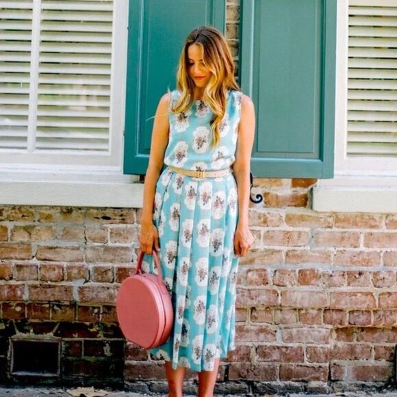 NWT Anthropologie Panjak & Nidhi Floral Medallion Pleated Sleeveless Blue Dress - Picture 4 of 15